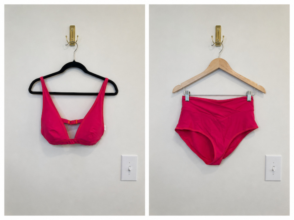 Aerie Neon Pink Ribbed Bikini Set High Waisted Bottoms & Scoop Top Medium